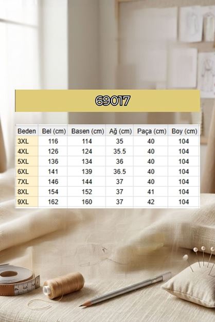 69017 Büyük Beden Beli Lastikli Bürümcük Pantolon - Siyah