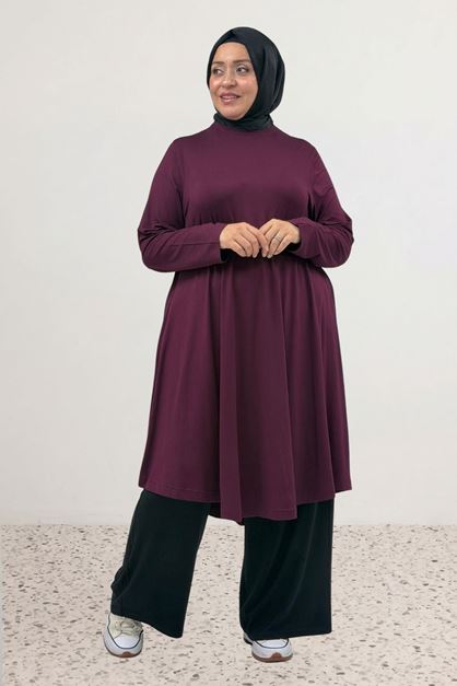 28016 Büyük Beden Mevlana Penye Tunik - Bordo