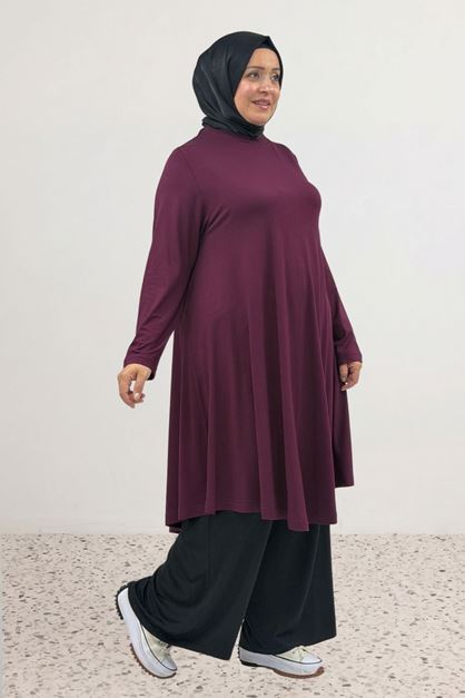 28016 Büyük Beden Mevlana Penye Tunik - Bordo