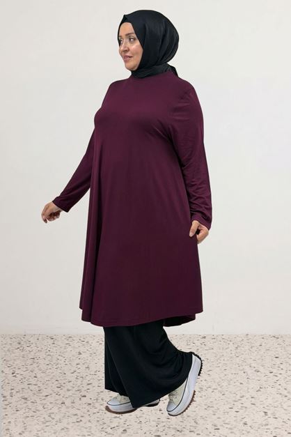 28016 Büyük Beden Mevlana Penye Tunik - Bordo
