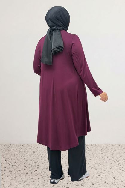 28016 Büyük Beden Mevlana Penye Tunik - Bordo