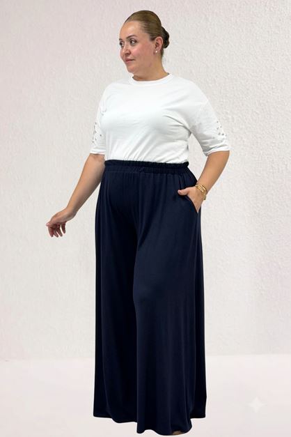 49003 Large Size Combed Cotton Skirt Trousers with Elastic Waist - Emerald