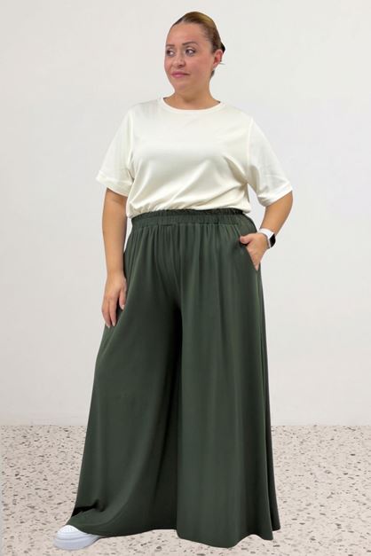 49003 Large Size Combed Cotton Skirt Trousers with Elastic Waist - Emerald