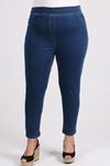 9109-11  Büyük Beden Beli Lastikli Dar Paça Kot Pantalon- Mavi