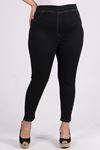 9109 Büyük Beden Beli Lastikli Dar Paça Kot Pantalon- Siyah