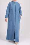 6043 Plus Size Zip-down Jeans Abaya - Blue