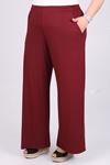 9012 Plus Size Elastic Waist Pants - Claret Red