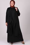 27200 Büyük Beden Mina Krep Ceketli Elbise Takım - Siyah