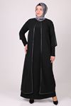 22000 Büyük Beden  Taş Baskılı Sandy Şifon Şık Elbise-Siyah