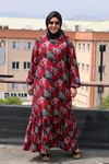 22024 Büyük Beden Altı Fırfırlı Örme Krep Elbise - Bordo Yapraklı