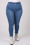 9138-3 Büyük Beden Beli Lastikli Tırnaklı Dar Paça Kot Pantalon - Mavi