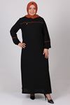 22025 Büyük Beden Renkli Biyeli Moskino Elbise - Siyah