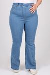 9137 Büyük Beden Beli Lastikli İspanyol Paça Kot Pantalon - Kot Mavi