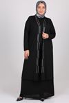27201 Büyük Beden Mina Taş Baskılı Ceketli Elbise Takım - Siyah