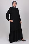22027 Büyük Beden Omuzları Fırfırlı Moskino Elbise-Siyah