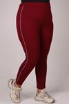 29506 Plus Size Scuba Leggings with Side Stripes - Burgundy 