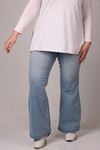 9137 Plus Size Elastic Waist Flared Jeans - Light Blue