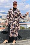 33014 Büyük Beden Desenli  Jesica Kolu Lastikli Kimono-Yaprak Desen Siyah