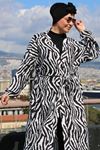 33014 Büyük Beden Desenli  Jesica Kolu Lastikli Kimono-Zebra Desen Siyah