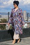 33013 Big Size Patterned Jesica Kimono - Marbling Pattern Navy Blue