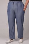 39014 Large Size Elastic Waist Slim Leg Lyocell Trousers-Dark Blue