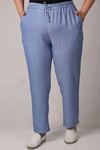 39014 Large Size Elastic Waist Slim Leg Lyocell Trousers-Blue