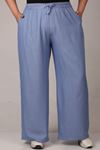 39015 Large Size Elastic Waist Wide Leg Lyocell Trousers-Blue