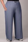 39015 Large Size Elastic Waist Wide Leg Lyocell Trousers-Dark Blue