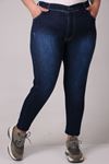 9183-7 Large Size Slim Leg Long Length Stony Nail Jeans - Navy Blue