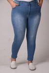 9183-7 Large Size Slim Leg Long Length Stony Nail Jeans - Cold Blue