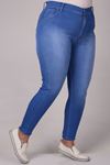 9183-7 Plus Size Narrow Leg Long Length Stone Studded Jeans Trousers - Blue