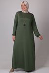 32021 Plus Size Mina Crepe Dress With Elastic Sleeve - Khaki