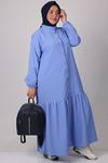 32007 Plus Size Cuffed Collar Buttoned Goffre Dress-İndigo