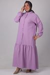 32007 Plus Size Cuffed Collar Buttoned Goffre Dress-Lilac