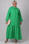 32007 Plus Size Cuffed Collar Buttoned Goffre Dress-Benetton