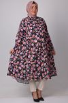 38047 Large Size Patterned Mevlana Jesica Shirt- Flower Pattern Black