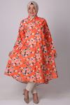 38047 Large Size Patterned Mevlana Jesica Shirt- Rose Pattern Orange