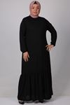 32026 Büyük Beden Eteği Büzgülü Mina Krep Elbise - Siyah 