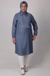 38063 Plus Size Low-Sleeve Tencel Shirt-Navy Blue