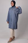 38024 Large Size Star Stone Printed Tencel Shirt-Navy blue