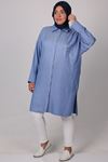 38024 Large Size Star Stone Printed Tencel Shirt-Indigo