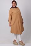 38064 Large Size Buttoned Linen Shirt -Camel