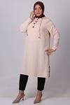 38004 Large Size Buttoned Airobin Tunic -Beige