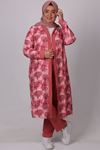 37022 Large Size Buttoned Crepe Jacket Pants Set-Pink