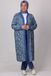 37022 Large Size Buttoned Crepe Jacket Pants Suit-Indigo