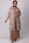 37206 Large Size Crepe Jacket Dress Suit- Brown
