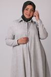 38051 Large Size Linen Shirt with Hidden Buttons -Khaki