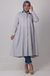 38051 Large Size Linen Shirt with Hidden Buttons -Navy Blue