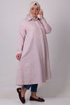 38051 Large Size Linen Shirt with Hidden Buttons - Claret Red