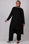 37003 Large Size Sequined Combed Combed Combed Pants Suit-Black